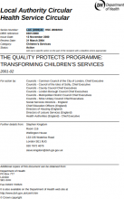 LAC (2000) 22 HSC (2000) 033: Quality Protects programme: transforming children's services, 2001-2002